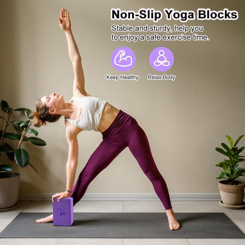 RETON Yoga Blocks Set, High - Density Yoga Block with 2 Strap, Lightweight Foam Brick Yoga Pilates Blocks, Anti-Slip Yoga Brick with Embossed Design for Posture Adjustment and Movement Assistance - Image 3